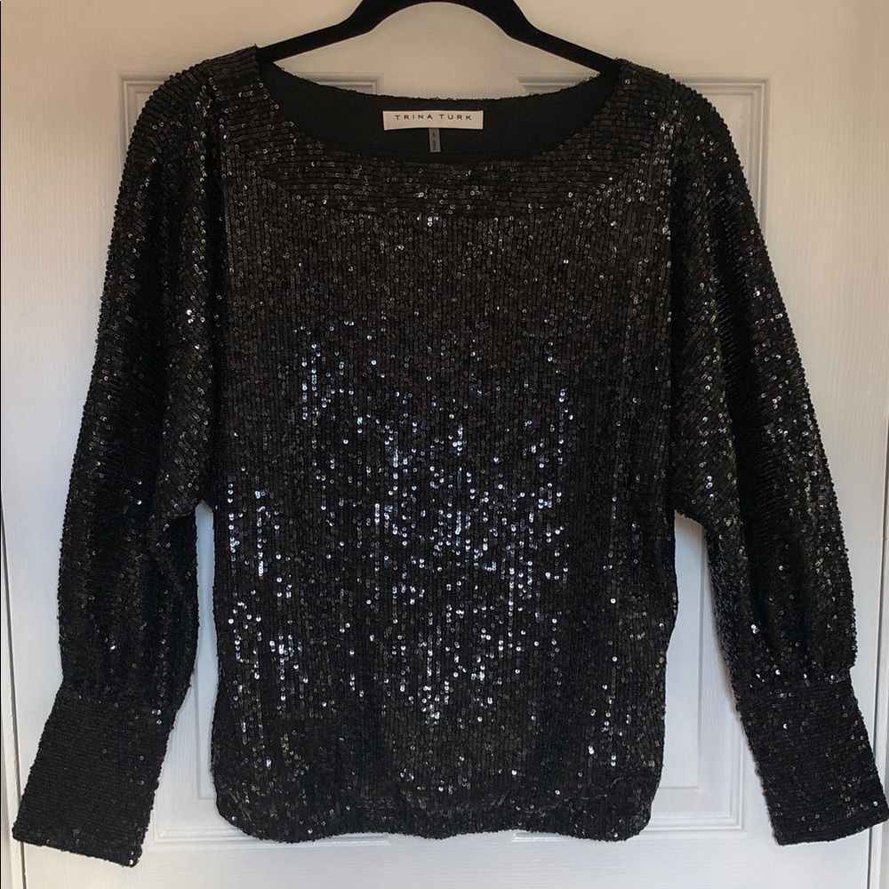 TRINA TURK Sprite Black Sequin Blouse Size S - Picture 3 of 9